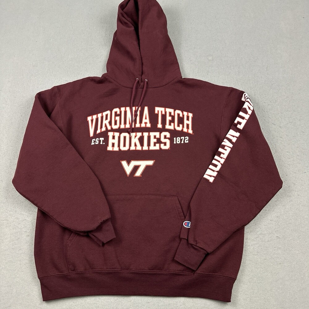 Virginia Tech Hokies Hoodie Men Large Burgundy Champion Pullover NCAA L